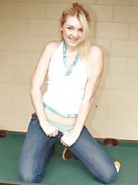 Very-Sexy.com presents: Sweet blonde babe spreads shaved pussy on pool table