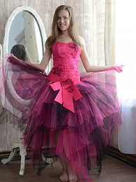 Very-Sexy.com presents: Gorgeous teen cutie stripping an evening dress and showing body in front of a big mirror.