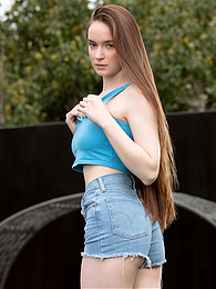 Very-Sexy.com presents: Beautiful Brunette Teen Hazel Shows Off Her Hairy Pussy and Masturbates Outdoors.