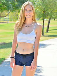Very-Sexy.com presents: Sporty blonde babe Dakota strips her clothes and flaunts her hot body outdoors
