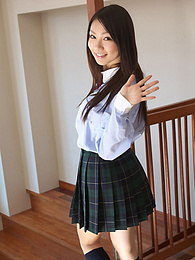 Very-Sexy.com presents: Asian schoolgirl Tomoyo Hoshino strips to stockings and poses outdoors